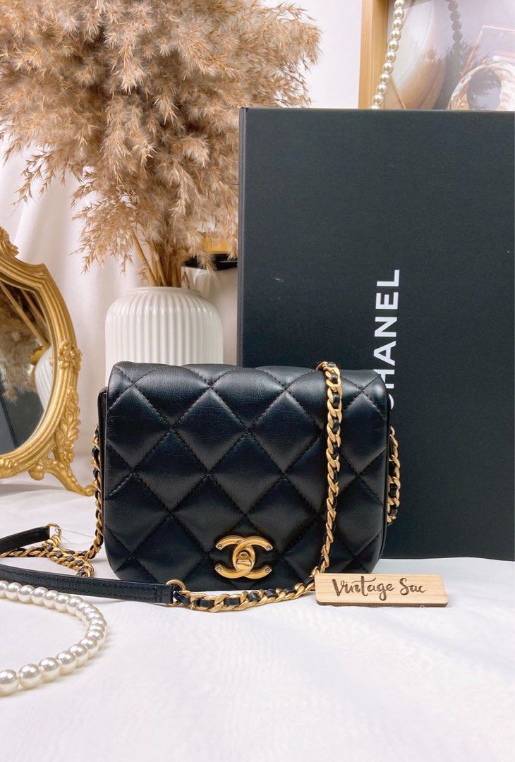 Chanel Heart Mini Flap Bag Black Lambskin Antique Gold Hardware