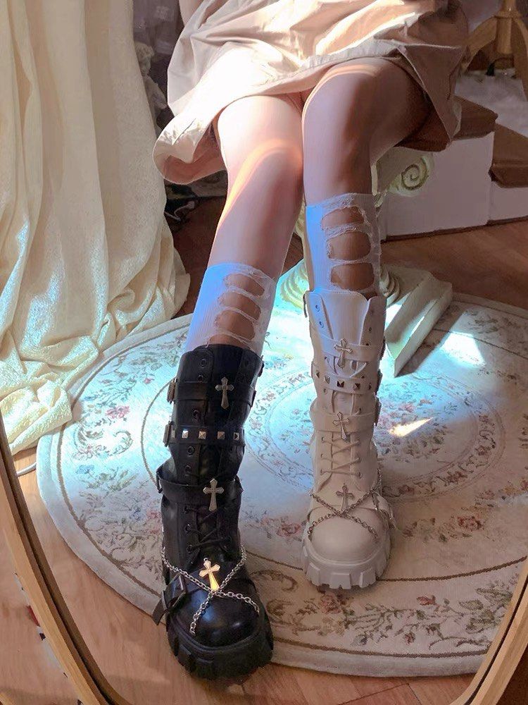 lolita black and white boots