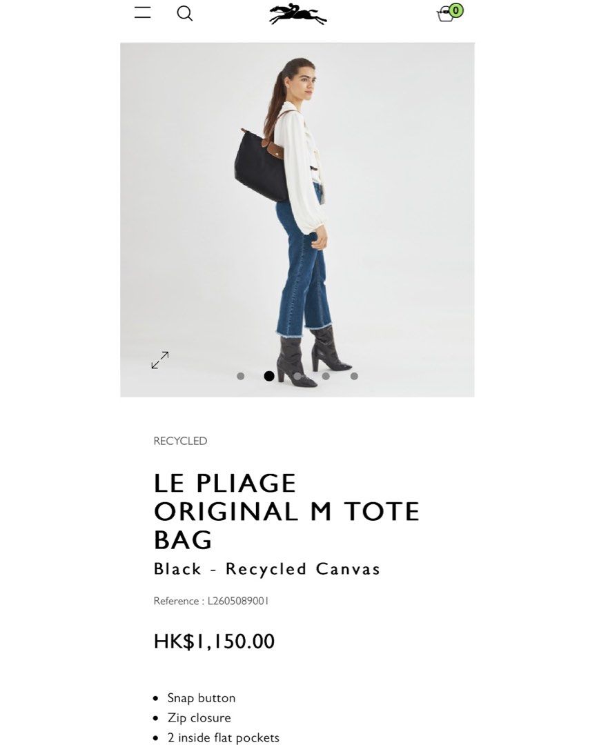 Le Pliage Original M Tote bag Black - Recycled canvas (L2605089001)