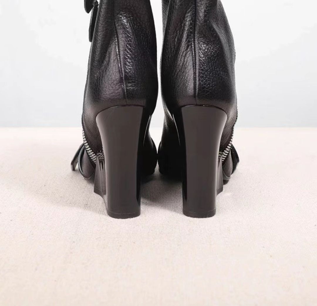 Louis Vuitton Patti Wedge Half Boot, Black, 37.5