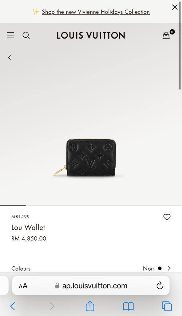 Louis Vuitton M81599 Lou Wallet , Black, One Size