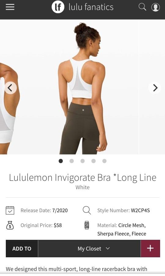 Lululemon Invigorate Bra *Long Line White, Olah Raga, Baju Olahraga di  Carousell