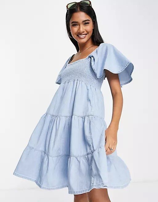 Mango denim smock babydoll dress Women s Fashion Dresses Sets