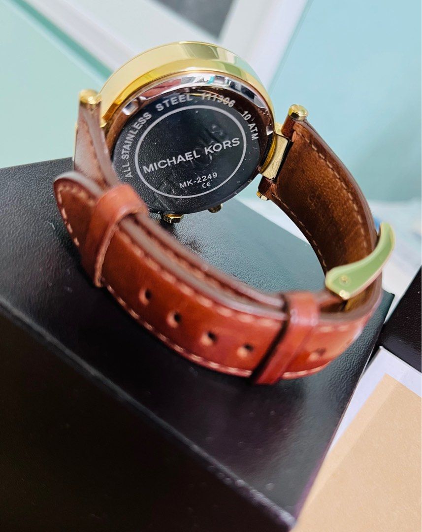 Michael Kors Chronograph Gold Dial Brown Leather Ladies Watch