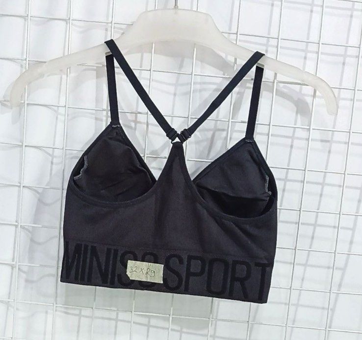 Miniso Dark Gray Sport Bra, Fesyen Wanita, Pakaian Wanita, Atasan di