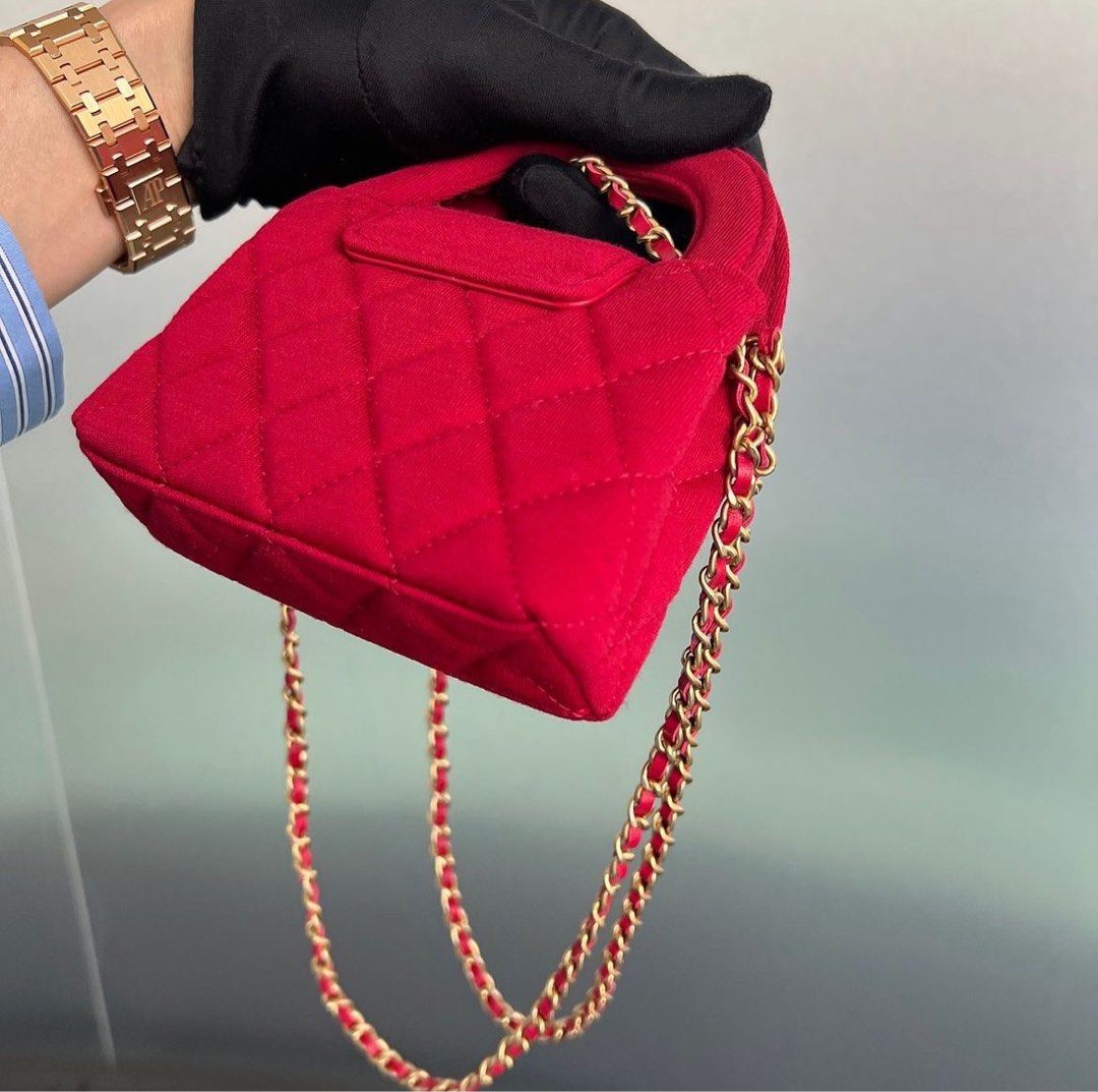Chanel Quilted Red Nano Flap Mini Micro Chain Bag 86123
