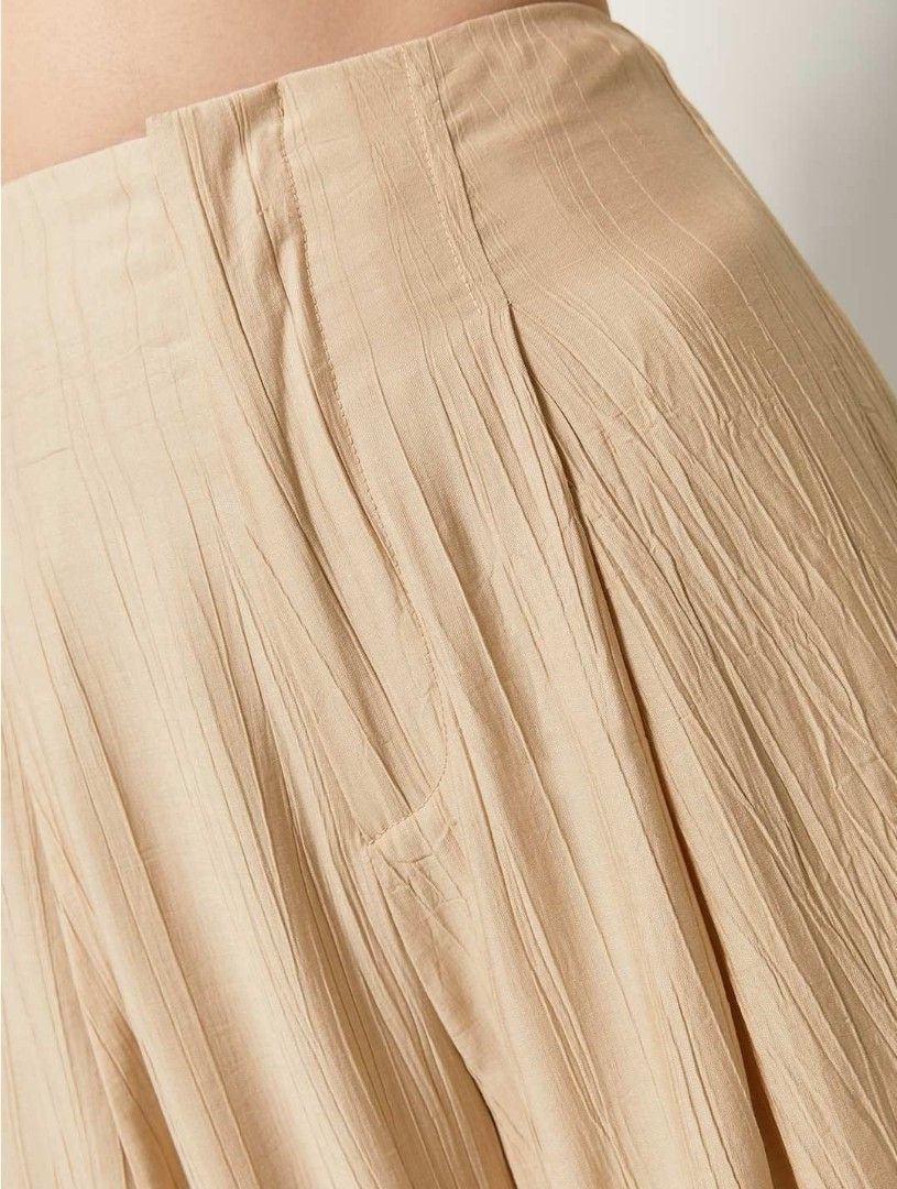 High Waist Wide Leg Pants - Beige - Pomelo Fashion