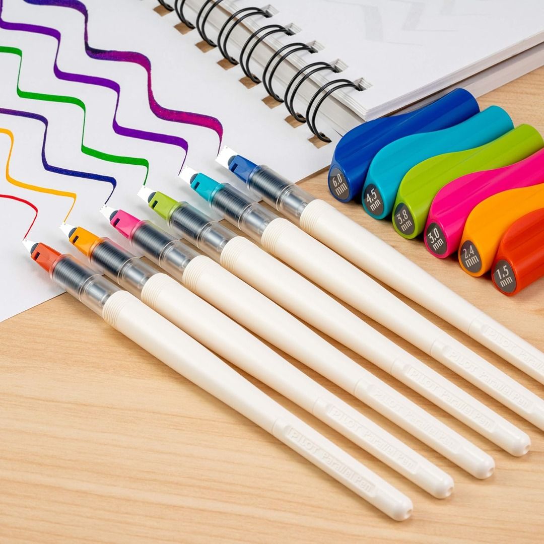 JE-PILOT Parallel Caligraphy Pens, Assorted Point Sizes And Colors, 6 ...