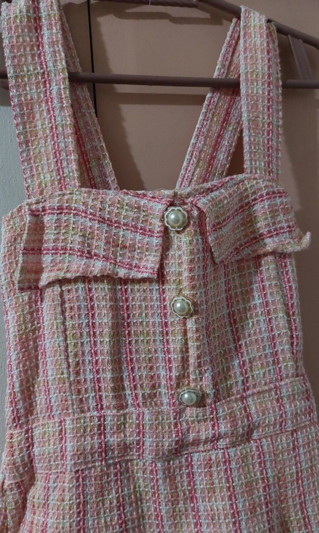 Pink Tweed Dress (Category: Dresses) located in Paranaque City. Submitted by mclock94 (Listing ID 1260781343, Image 3). Description: worn once for an event very pretty in when worn size is small to medium my bust size is 34b for reference smock/garterize at the back.