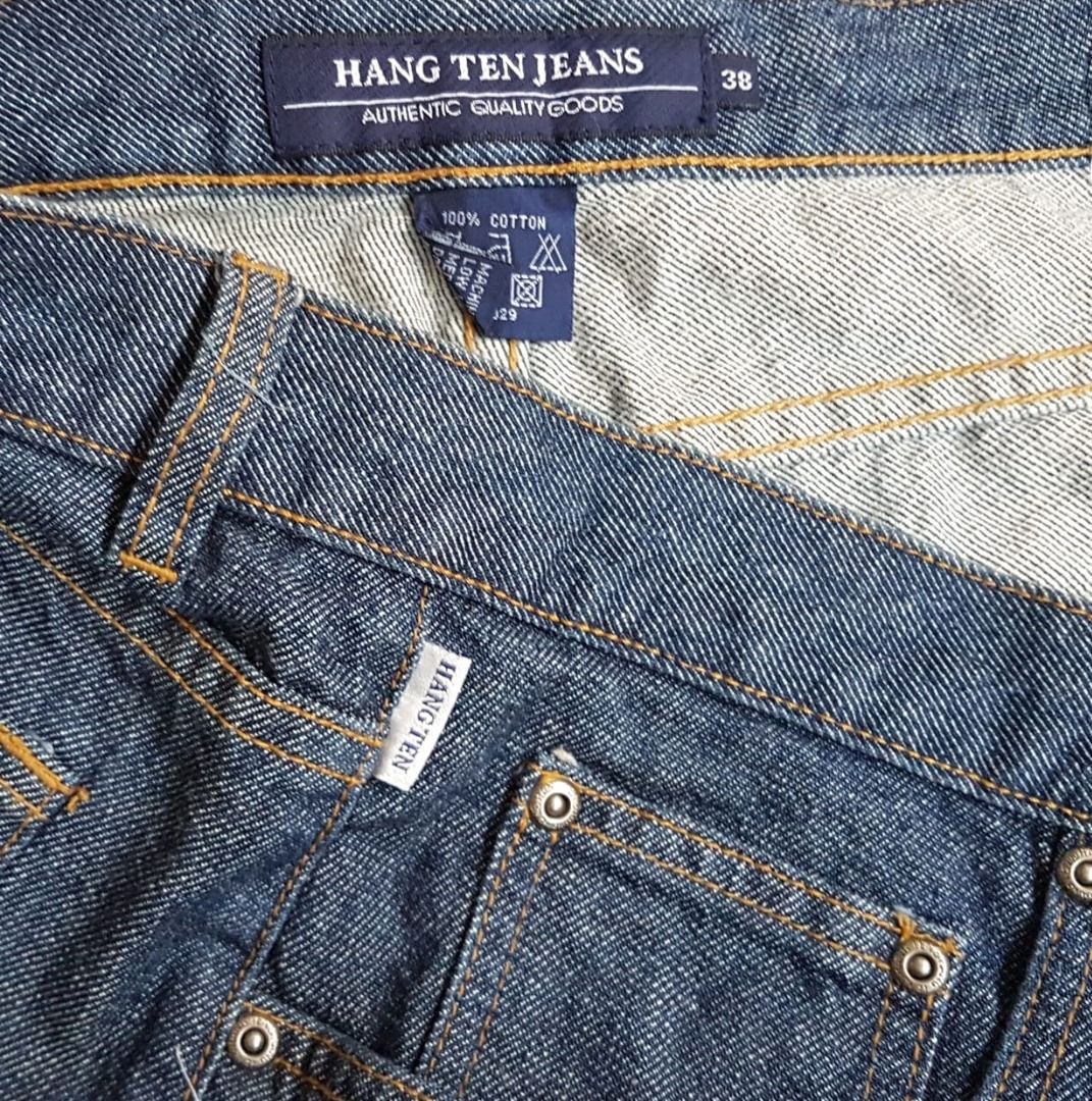 Premium Hang Ten Designer Jeans Size 38 Trendy Dark Denim Jeans Cult Street Fashion Old Skool Rugged Yuppie Lifestyle Pop Culture Work Pants Rock Star Hip Hop Travel Vintage Apparel Retro Jeans