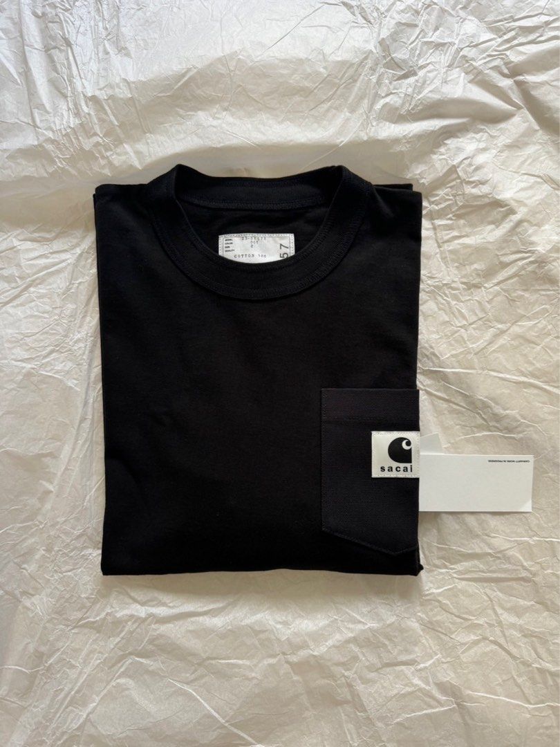 Sacai x Carhartt WIP聯名黑色T-shirt, 他的時尚, 上身及套裝, T恤和