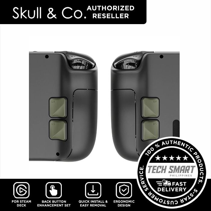 Skull & Co Back Button Enhancement Set for Steam Deck (4pcs) (Category: Cases & Covers) located in Las Pinas. Submitted by techsmartph (Listing ID 1260660570, Image 2). Description: * Easy Fit - Quick installation for a new upgrade. * Easy Removal - Detach in seconds, no sticky residue after removal. * Ergonomic Design - Features an ergonomic arcuated design, and provides an anti-slip angle which improves grip. * Improves Tactile Feel - Increases