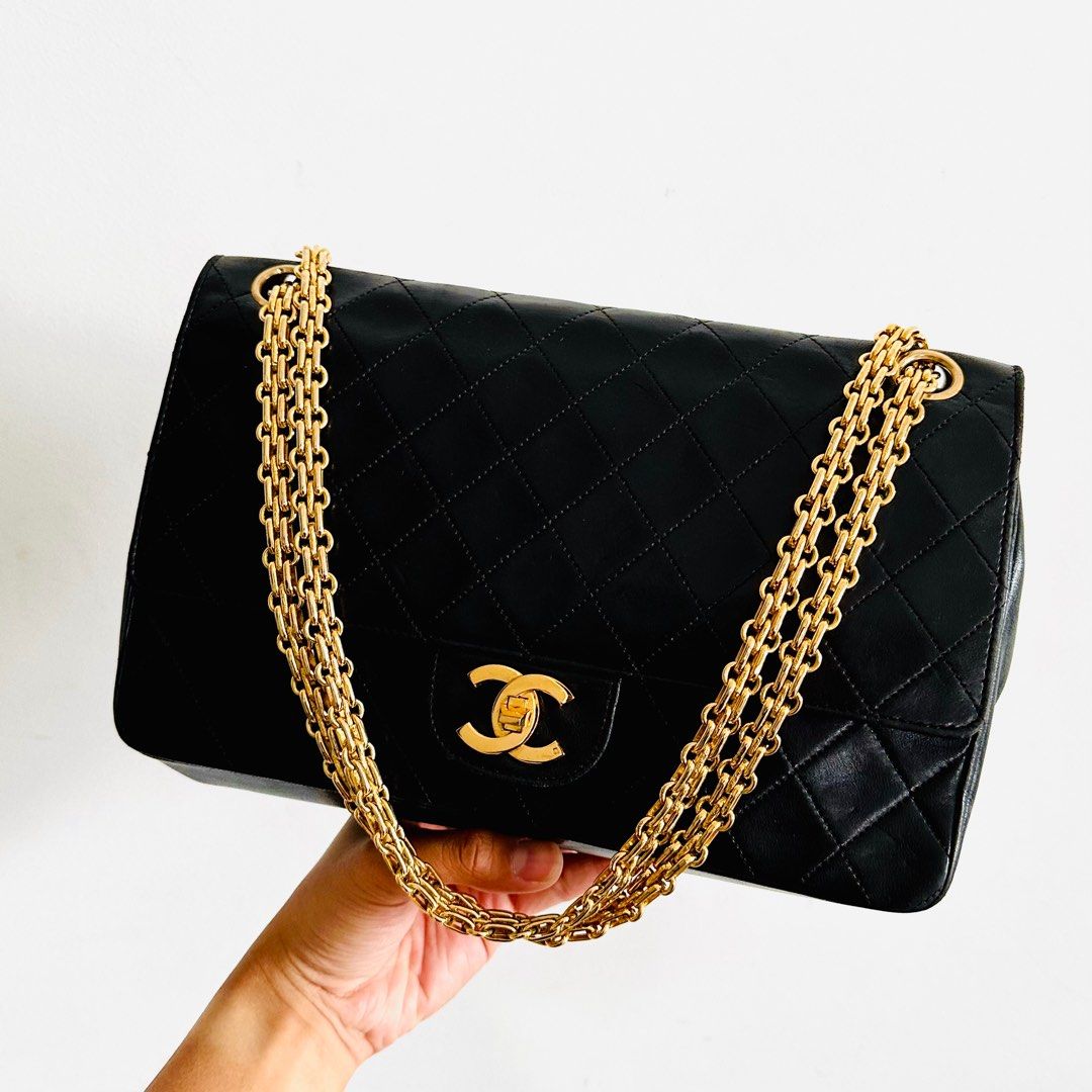 STEAL 😍 Chanel Black GHW CC Logo Medium Classic Double Flap DF Quilted  Lambskin Turnlock Vintage Mademoiselle Reissue Bijoux Chain Shoulder Sling  Bag