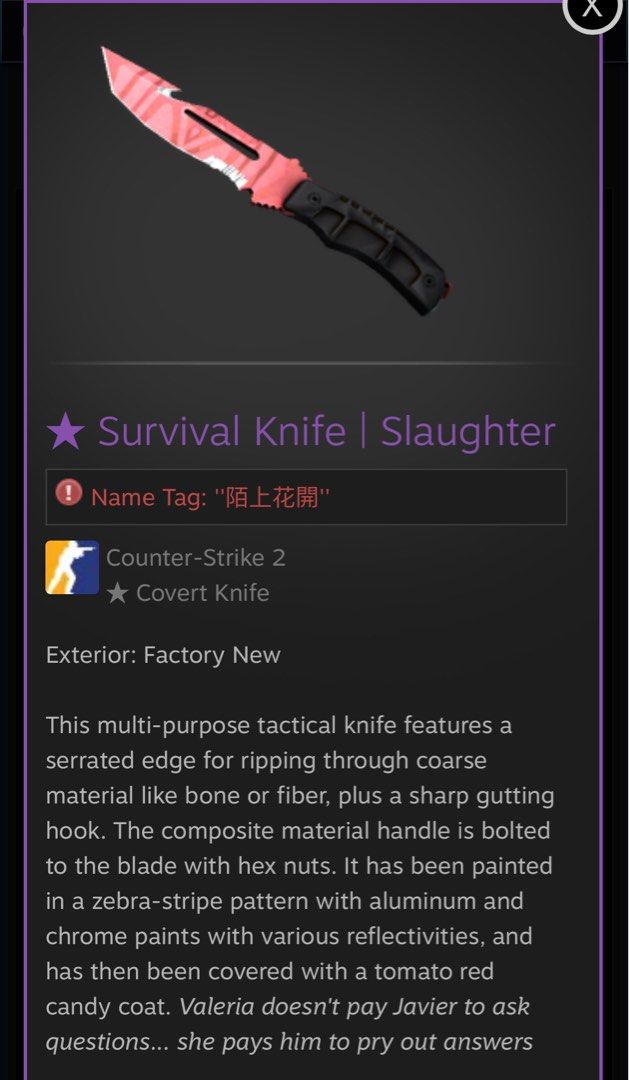 Survival Knife slaughter FN cs2, Video Gaming, Gaming Accessories, In