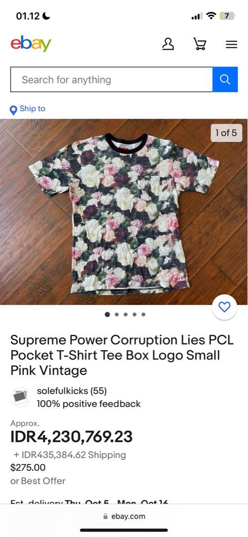 Tshirt Kaos Supreme Power Corruption Lies PCL Pocket Preloved Original  Second Thrift