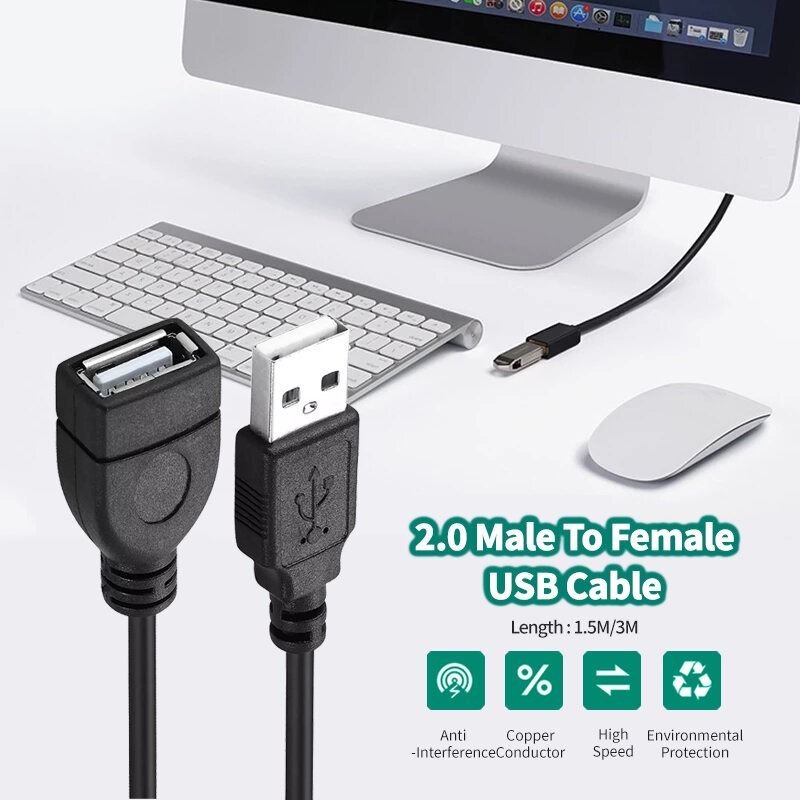 USB 2.0 Extension Cable 1.5M Male to Female Super Speed Data Sync Cord ...