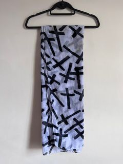 White Long Scarf  with Black Graphic print
