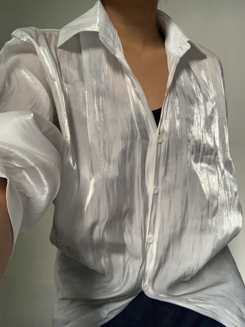 White satin top, Women's Fashion, Tops, Longsleeves on Carousell