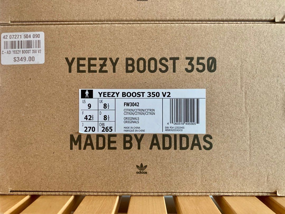 Yeezy 350 V2 Citrin with box tags and Foot Locker SG receipt original authentic