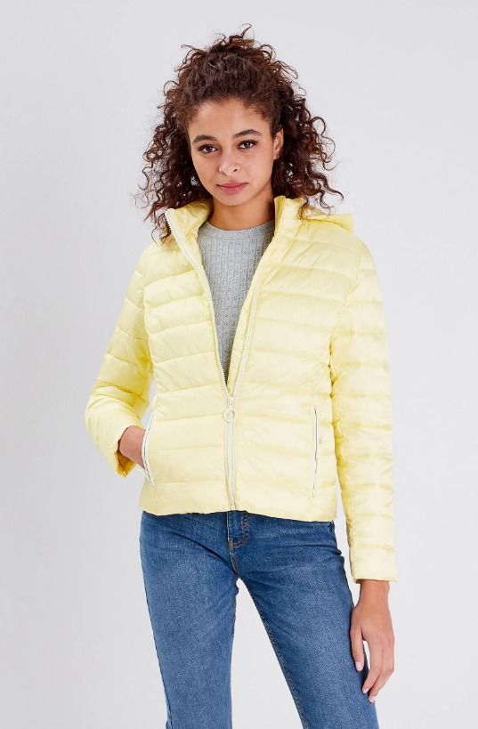 Pastel yellow puffer jacket shop