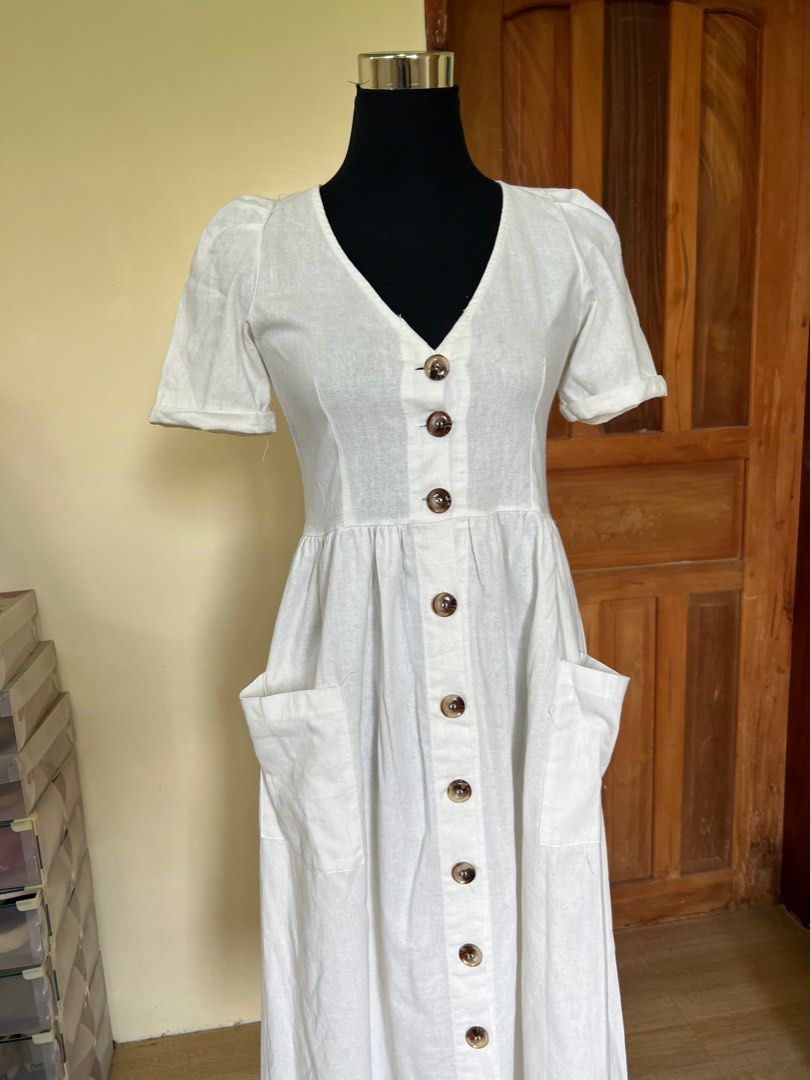 chinese dress ladies Early 00s Zara Woman Linen Button Down Maxi Beige Dress