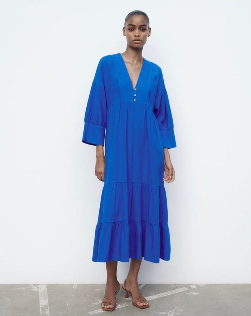 Zara Linen Tiered Dress, Women's Fashion, Dresses & Sets, Dresses on