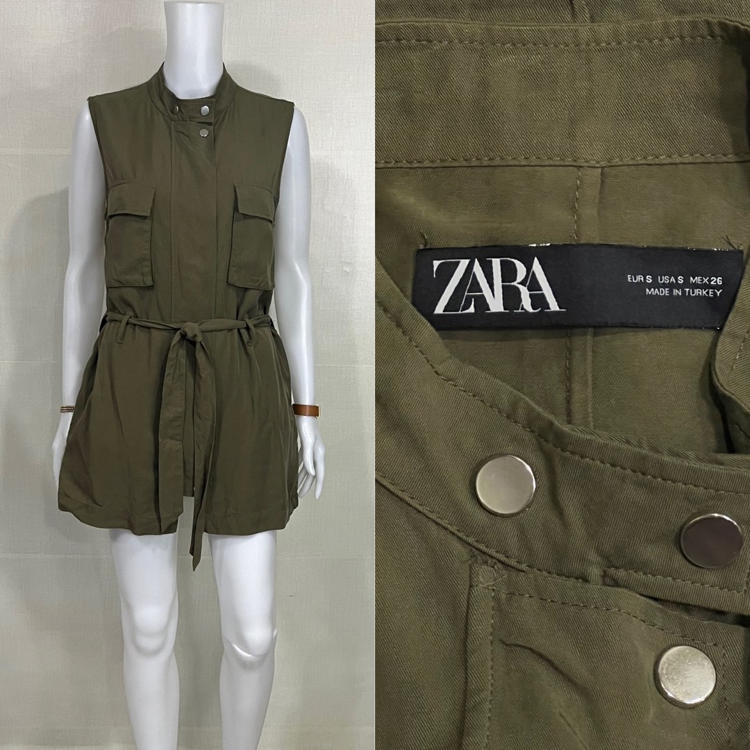 Zara Olive Green Belt Dress, Women's Fashion, Dresses & Sets, Dresses