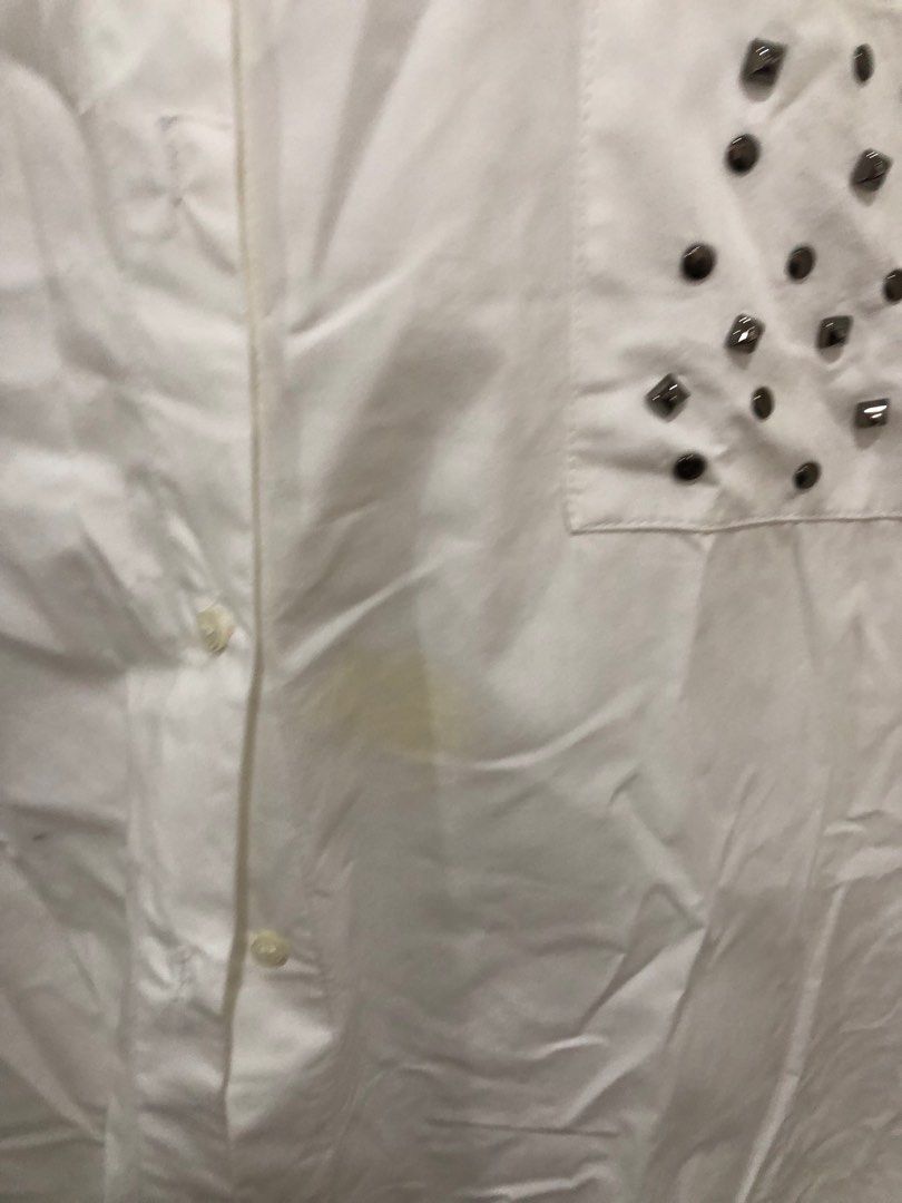 ZARA WHITE POLO DRESS WITH STUDS (Category: Longsleeves) located in Quezon. Submitted by eggrollangel (Listing ID 1260659193, Image 2). Description: With some stains but nothing a good wash and bleach can fix :) .