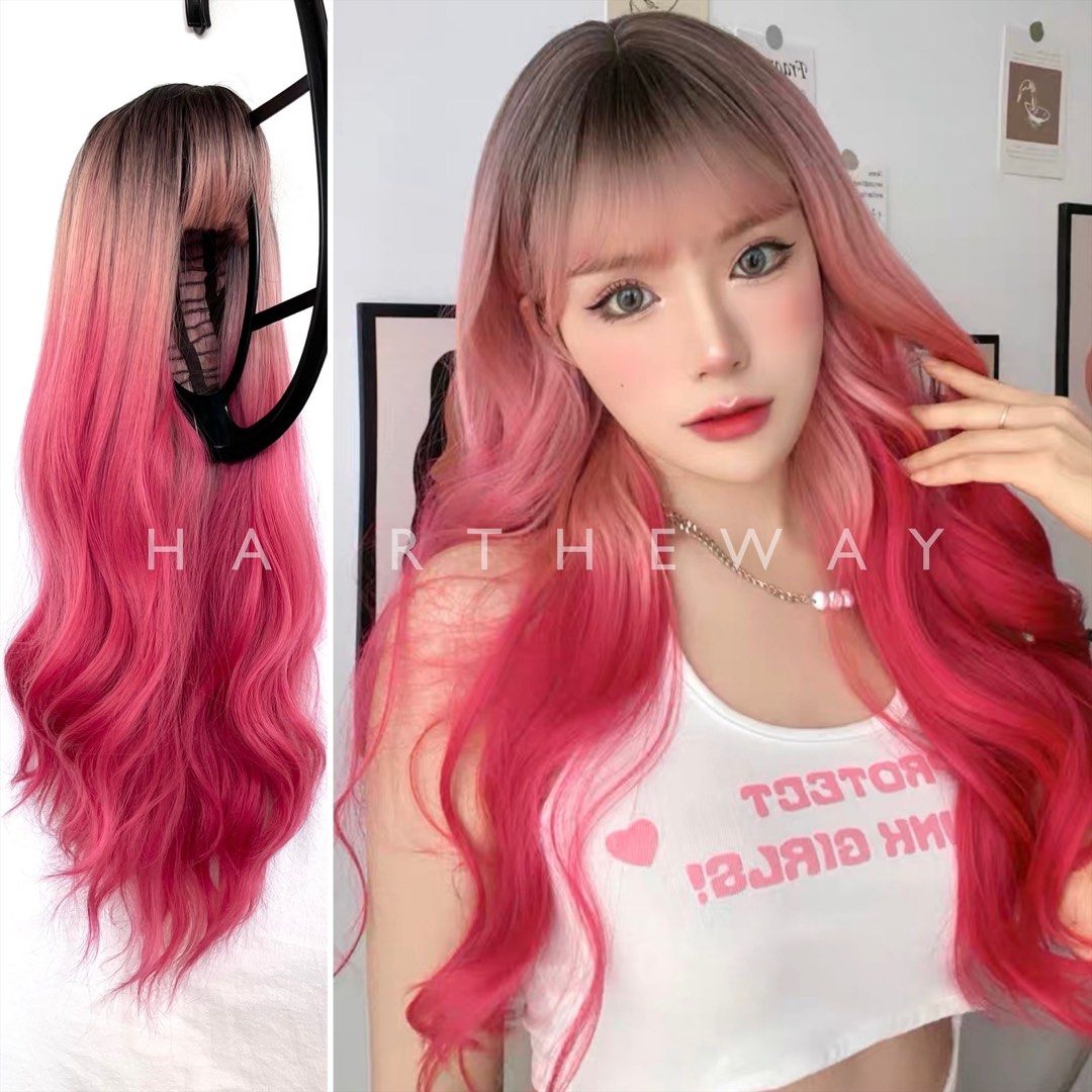 ZELDA Anime Girl Pink Ombre Hair Wig Long Wavy Perm Bangs Fringe Cosplay Beauty Personal Care Hair on Carousell