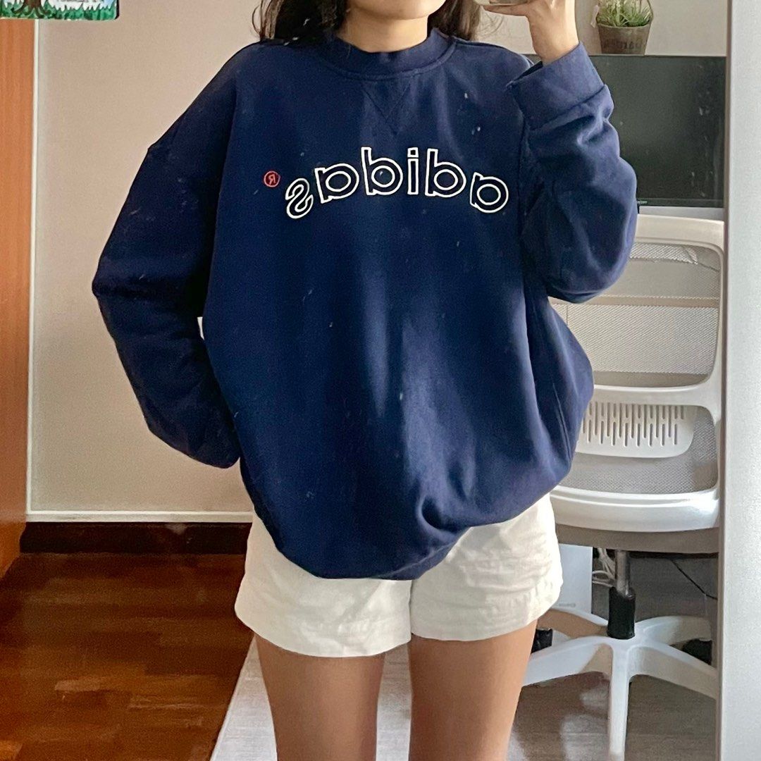 adidas blue sweatshirt sweater pullover long sleeve shirt top