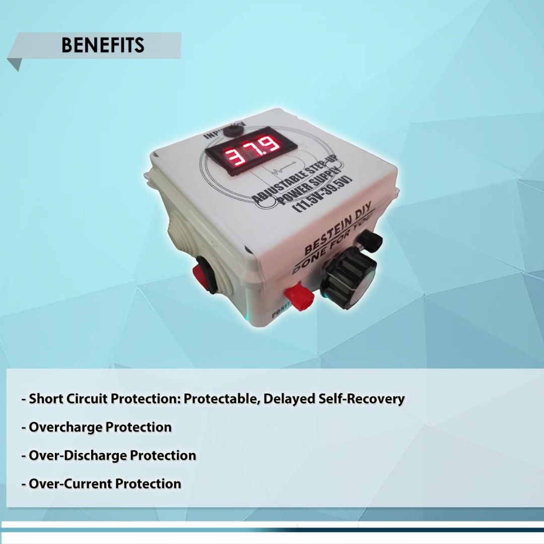 ADJUSTABLE POWER SUPPLY VOLTAGE STEP UP (11.5V-39.5V), VARIABLE POWER SUPPLY VOLTAGE REGULATOR (Category: Cables & Adaptors) located in Quezon City. Submitted by besteinpc (Listing ID 1260674441, Image 3). Description: ADJUSTABLE POWER SUPPLY VOLTAGE STEP UP (11.5V-39.5V), VARIABLE POWER SUPPLY VOLTAGE REGULATOR FEATURES: 👉a. LG Choco Battery 6pcs (3S 2P) 👉b. 3s BMS 👉c. Digital Voltmeter 👉d. Switch ON/OFF 👉e. Step UP Module XL6019 5A 👉f. DC
