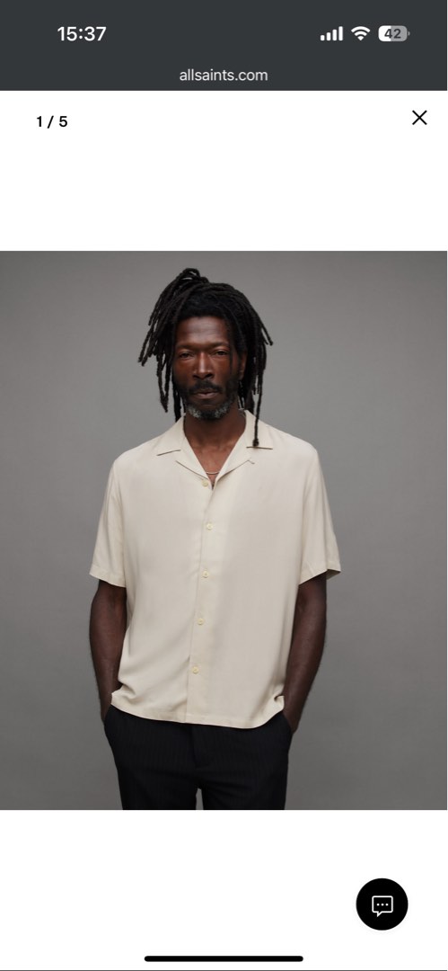 All Saints Venice Camp Collar Short Sleeves Ramskull Shirt M