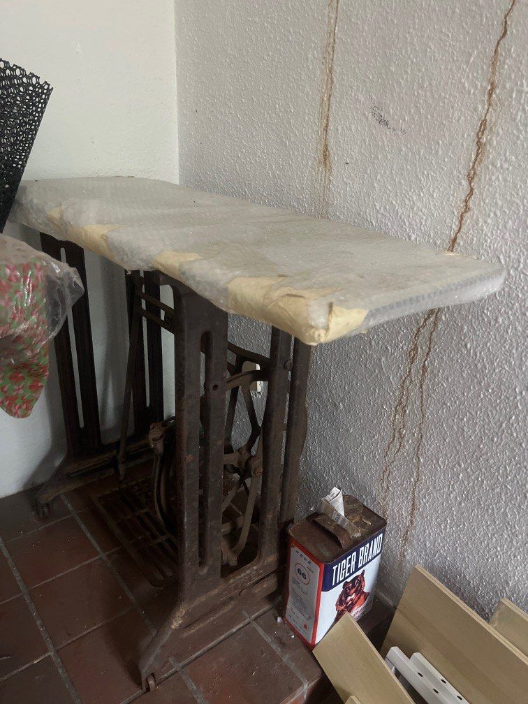 Antique sewing machine glass table, Furniture & Home Living, Furniture