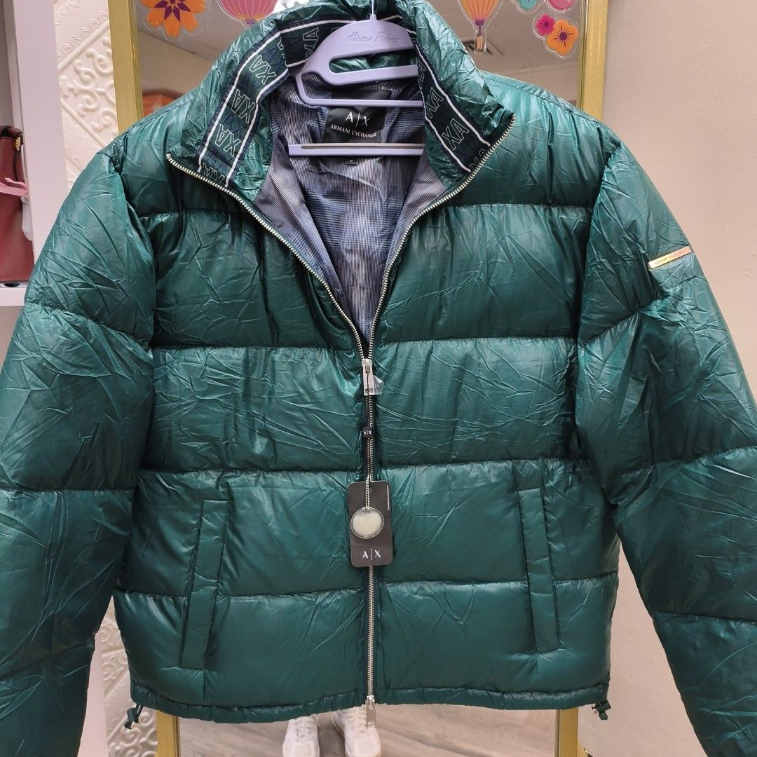 AX Armani Exchange Men's Reversible Puffer Jacket, Green/Violet Iridescent,  S at  Men's Clothing store