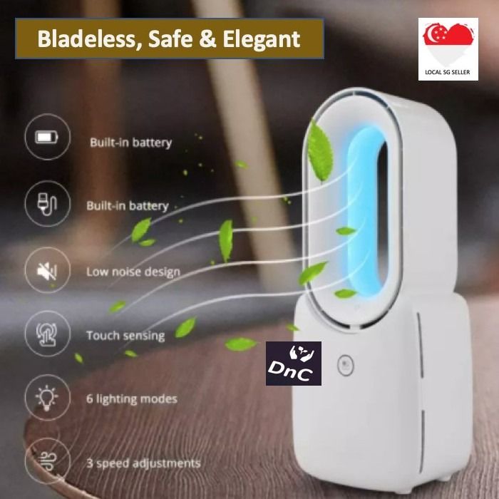Bladeless Fan Table & Bedside Fan No Blade Fan Portable with Ambient ...