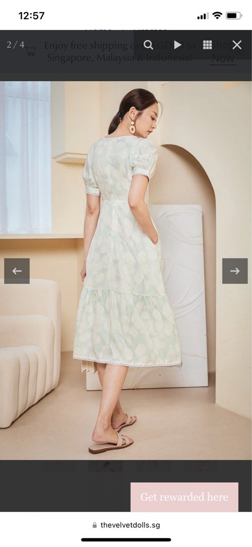 BN]-Gracia Lace Trim Floral Midi Dress in Sage, Women's Fashion ...