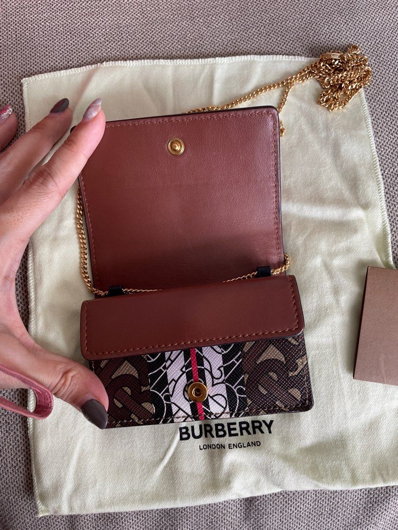 Burberry Jessie TB Monogram Chain Card Case in Brown Leather ref