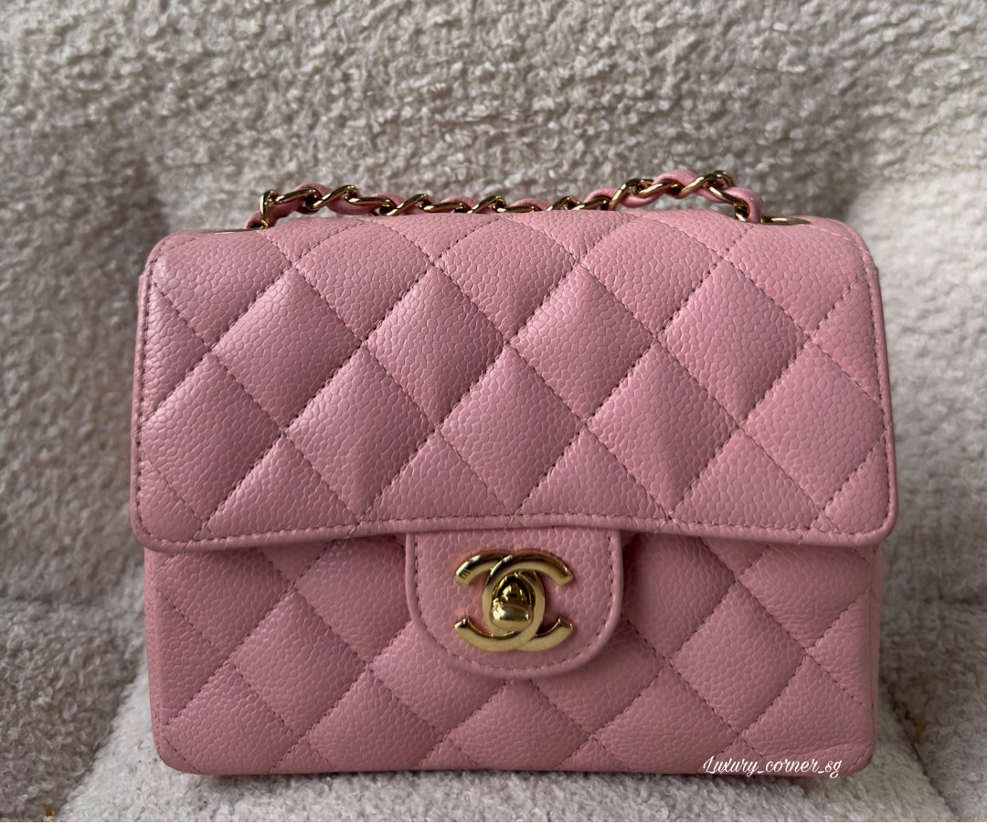 Chanel vintage mini square pink caviar, Luxury, Bags & Wallets on