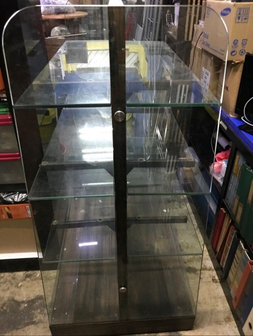 Custom Made 3 Tier Glass Display Shelf With Wheels, Furniture & Home