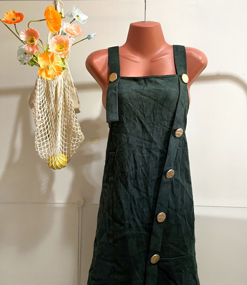 Green Warm Cotton Corduroy Sleeveless Short Dress