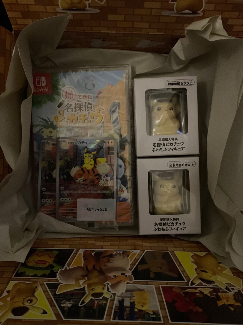 Detective Pikachu Japanese Nintendo switch game + pikachu toy + promo