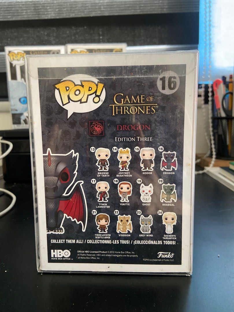 Funko Pop Game of Thrones (GoT) Drogon 16 (Category: Designer & Blind Box Toys) located in Batangas. Submitted by arc.robi (Listing ID 1260828557, Image 3). Description: 9.5/10 NOOB Vaulted Drogon 16 Free Boss Protector .