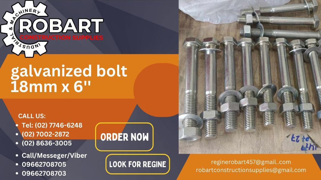 galvanized bolt 18mm x 6'', Commercial & Industrial, Construction Tools ...