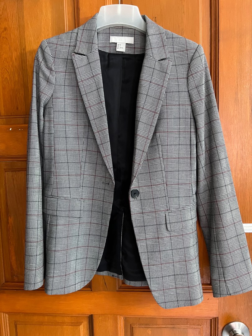H&m grey checked top blazer