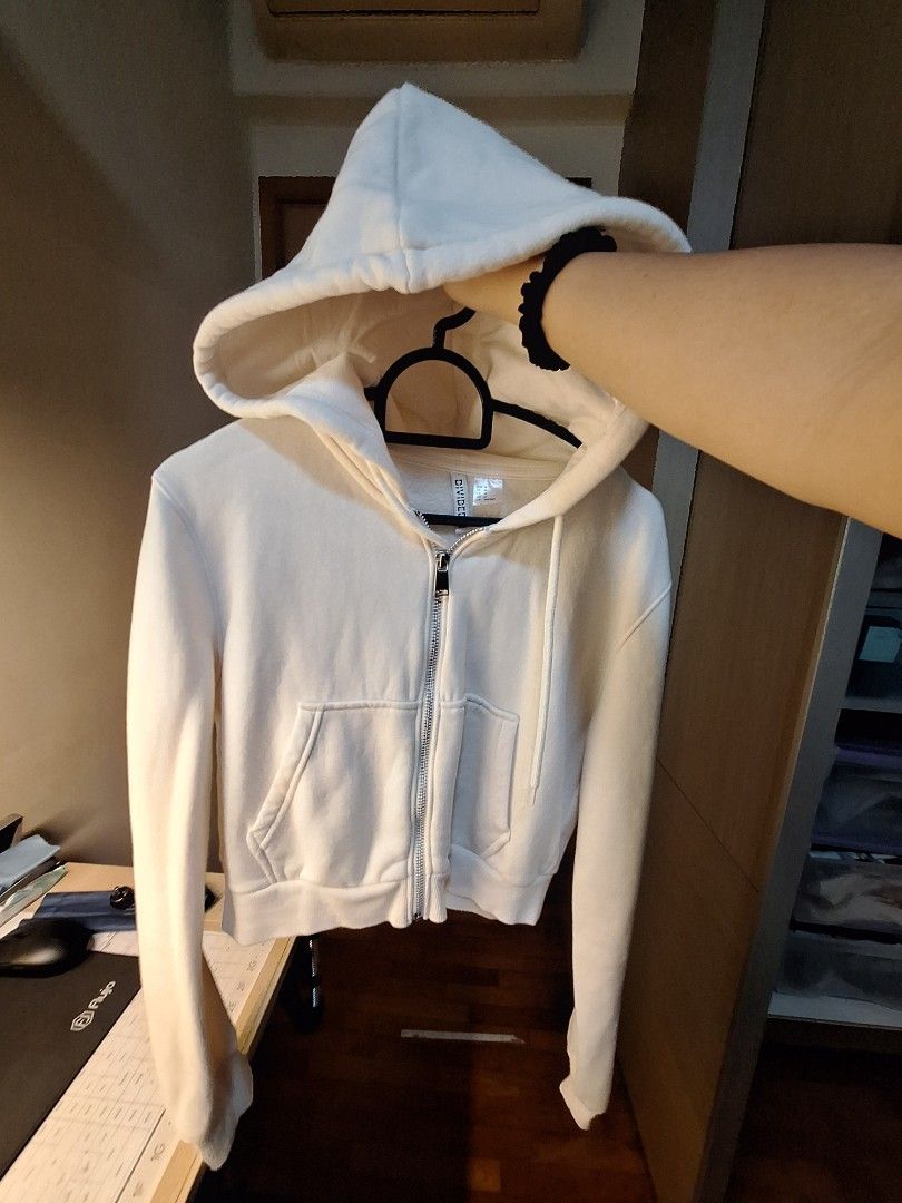 White zip clearance up crop hoodie