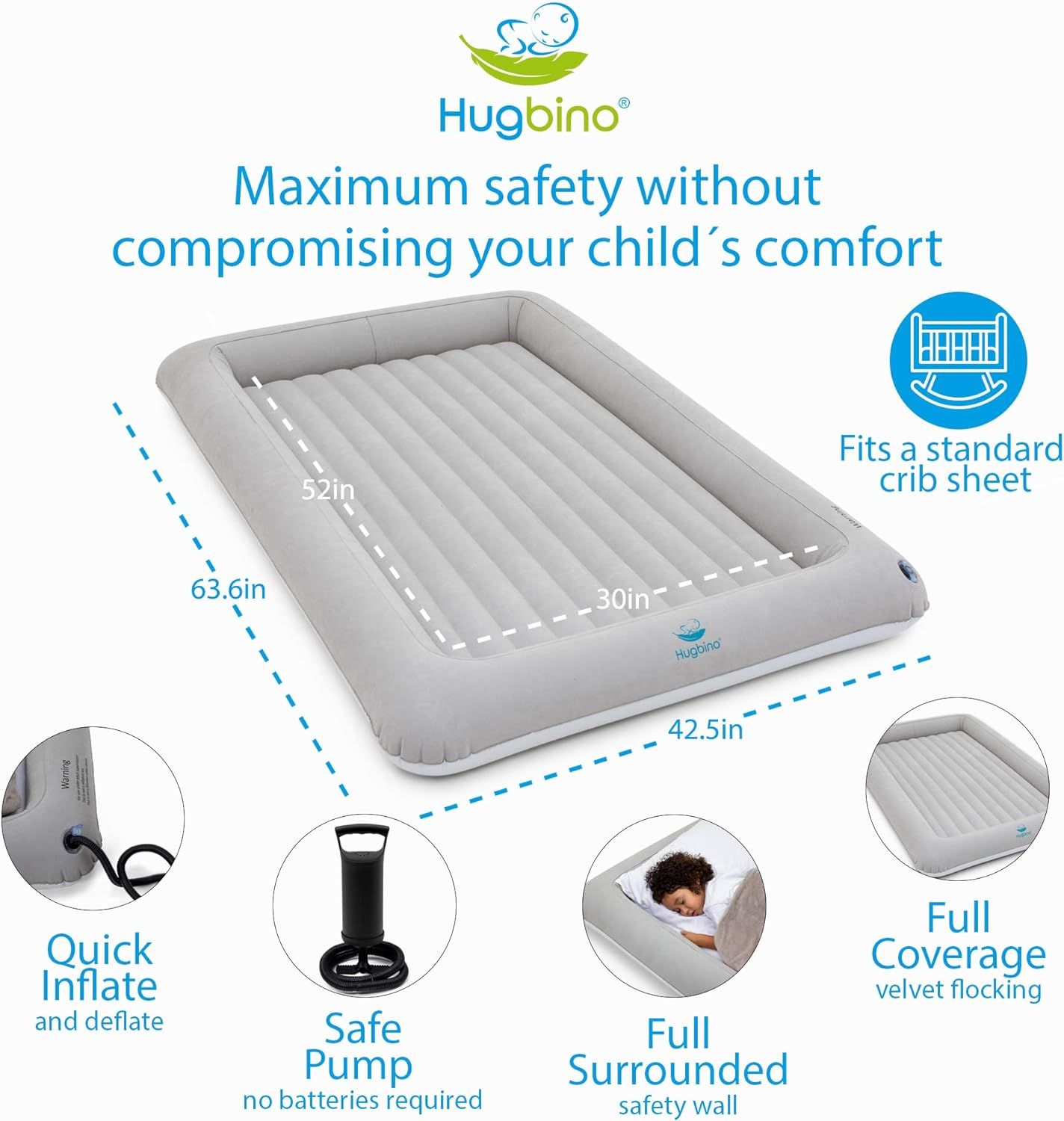 HUGBINO Inflatable Toddler Travel Bed Kids Air Mattress
