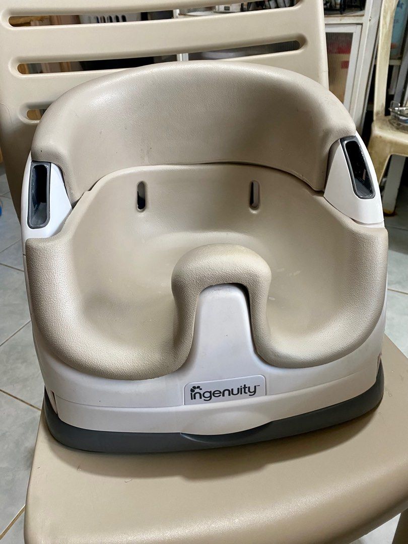 Ingenuity Baby Seat (Category: Baby High Chairs) located in Davao. Submitted by kukaicuckoo (Listing ID 1260900740, Image 2). Description: - Davao-based - No shopee checkout, no COD - Bought from Japan Surplus at 2k - With complete accessories (tray, straps, seat cushions) - Certain parts are discolored but does not affect performance/usage - Used for 2 months before we switched to a high chair - Portable, can be brought anywhere - Easily attache