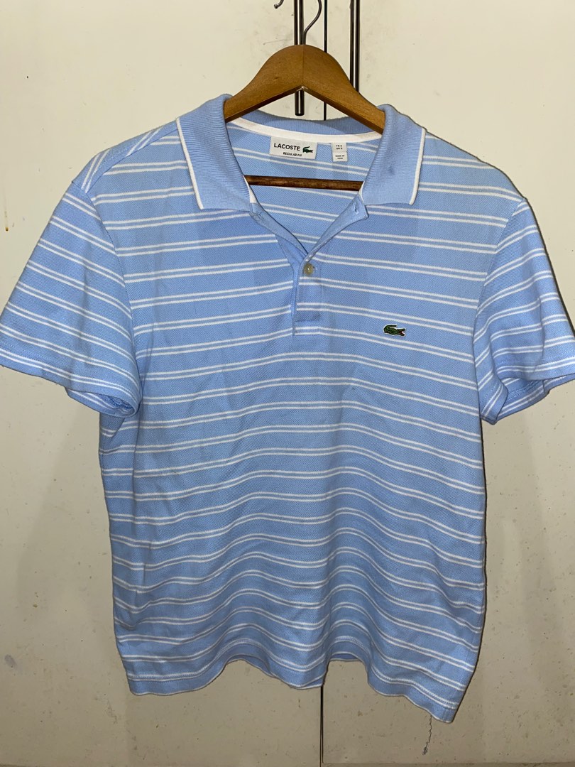Lacoste baby blue stripes polo shirt, Men's Fashion, Tops & Sets
