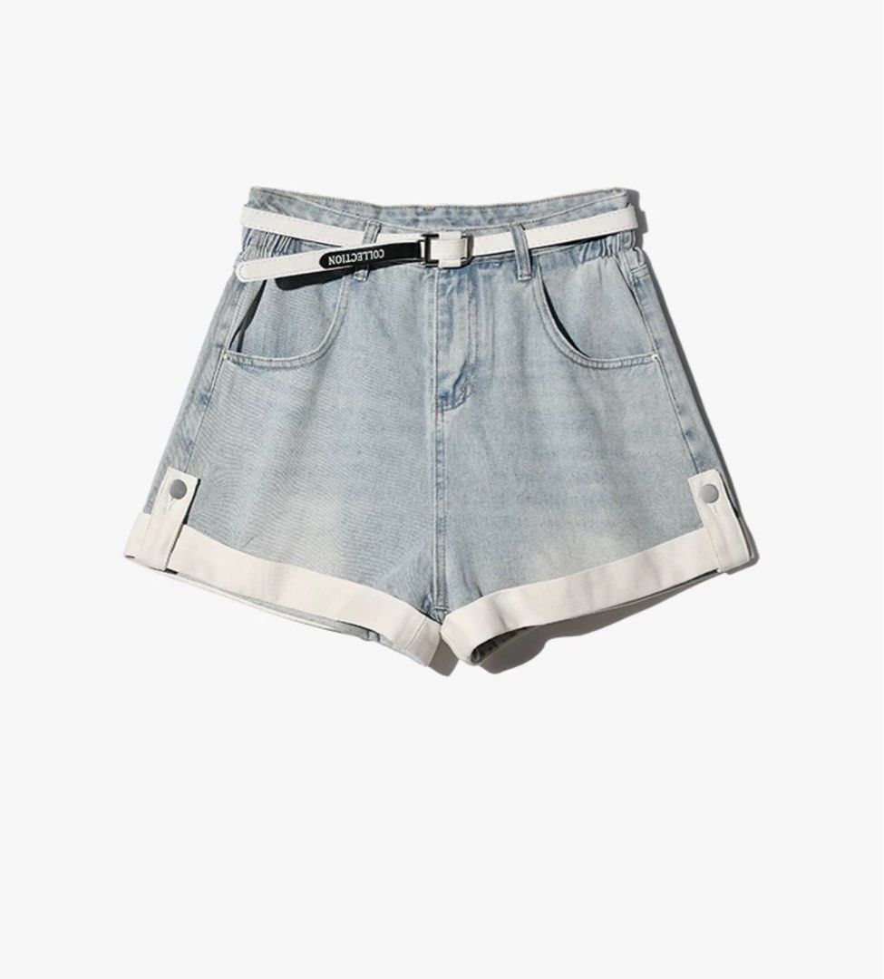 Women Denim Solid Light Blue Shorts