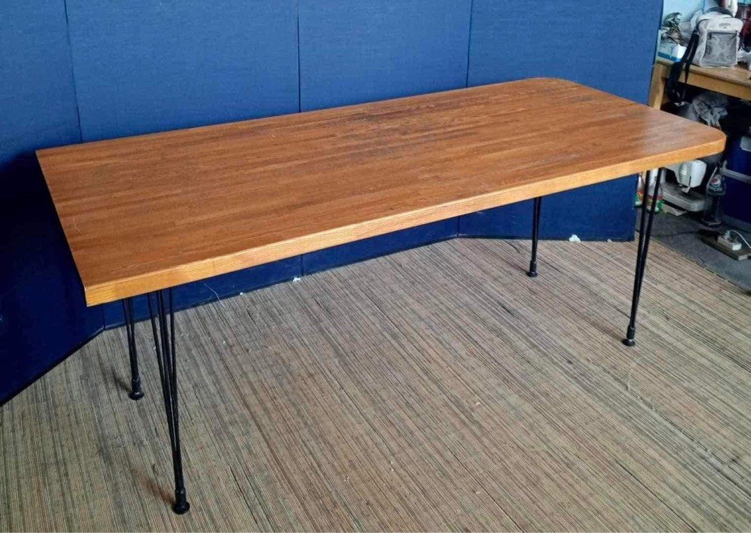 Long Dining Table 71”L x 32”W x 29”H Solid wood top Metal legs In good condition (Category: Tables & Sets) located in Manila. Submitted by Hezcki (Listing ID 1260832823, Image 1). Description: .